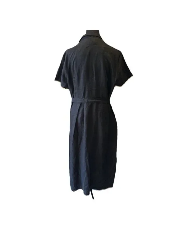 Quince 100% European Linen Button Front Black Waist Tie Dress Size Large - Picture 3 of 5